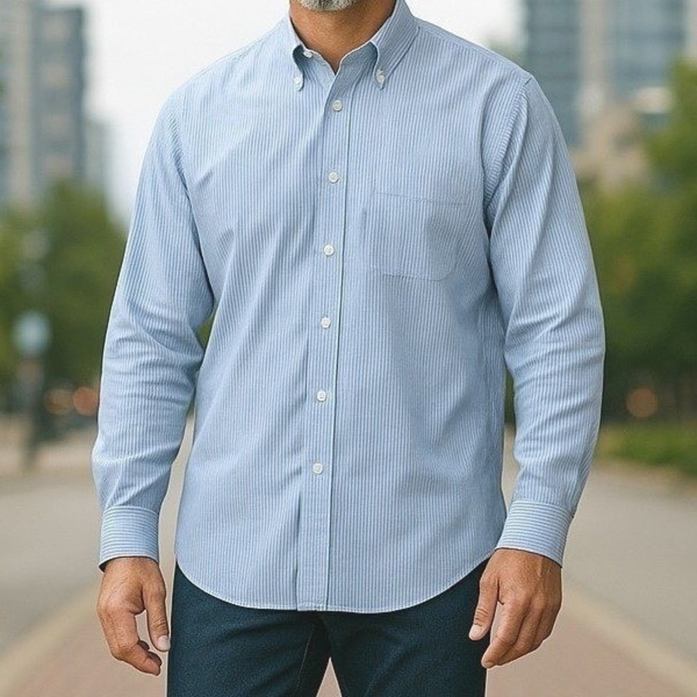 Paul Fredrick Striped Cotton Pinpoint Oxford Dress Shirt 17.5 33 Preppy Workwear